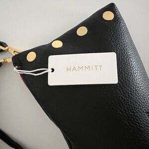 Hammitt Black Leather Wristlet with Gold Studs